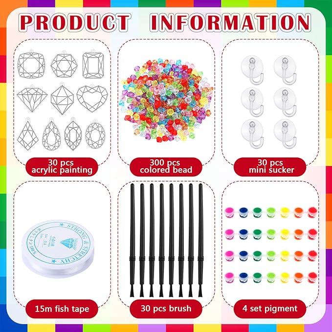 30 Sets Jewel Suncatchers Window Art Kits, DIY Sun Catchers Bulk Crafts Paint Your Own Window Jewel Gemstone Diamond Ornaments for Boys Girls Classroom Home Party Birthday Activity Decor