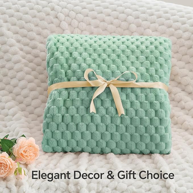 BEDELITE Mint Green Twin Blanket for Couch, Soft Cozy Gift for Women, 60*80 | 3D Jacquard Decorative Fleece Blanket, Super Soft Plush Throws, Cute Birthday Gift for Women & Men, Suitable for All Seasons