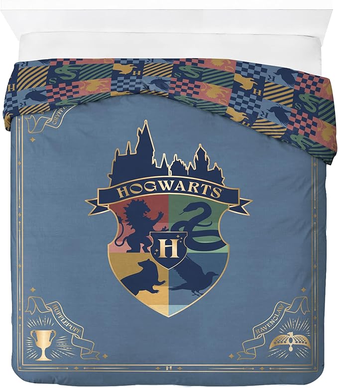 Jay Franco Duvet Cover Set – 3 Piece Comforter Cover and Sham Set, Super Soft Cozy Kids Bedding (Insert Not Included) Blue - Harry Potter, Full
