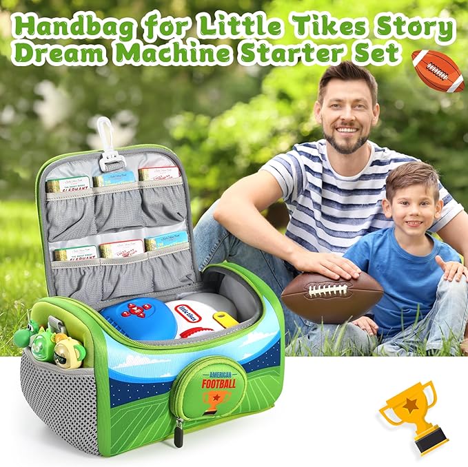 Carrying Case Compatible with Little Tikes for Story Dream Machine Books Starter Set, Portable Storage Bag with Handle and Shoulder Strap for Storytime, Storybook, Character Accessories (Green)