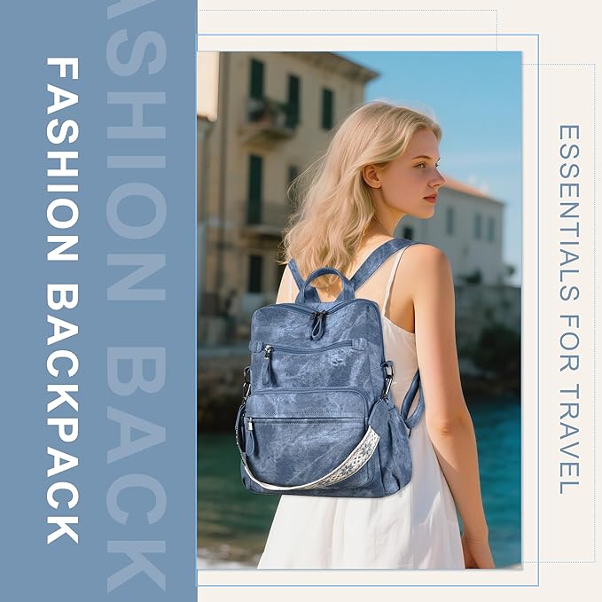 Backpack Purse for Women, Pu Leather Designer Travel Backpack, Fashion Work Ladies Shoulder Bag Handbag