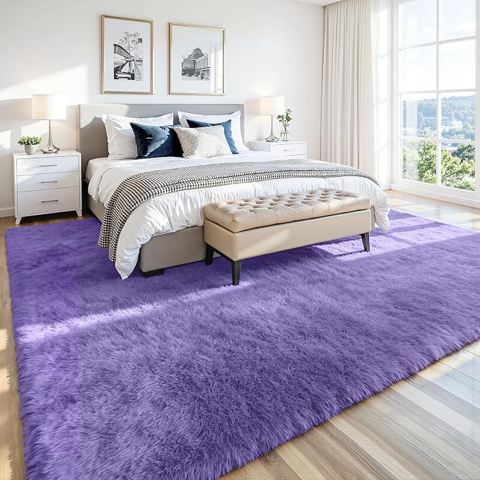 6x9 Area Rug for Living Room, Ultra Soft Fluffy Purple Rugs for Bedroom, Non Slip Large Shag Carpet, Fuzzy Plush Nursery Rug, Thick Washable Indoor Floor Carpets for Kids Office Dorm Home Decor