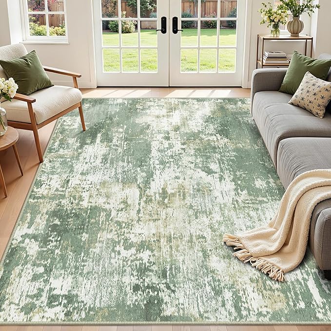 RELEANY Washable 5'x8' Abstract Area Rug for Living Room Light Green | carpet for bedroom, kitchen, office, hallway and entryway, printed pattern, non-slip, soft, stain-resistant, easy to clean