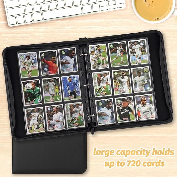 GERMUN 9 Pocket Card Binder, Premium Zip Trading Card Binder, 720 Double Sided Pocket PU Card Collection Binder, Collector Card Album, Card Folder for MTG, TCG, Sports Cards, Game Cards (Black)