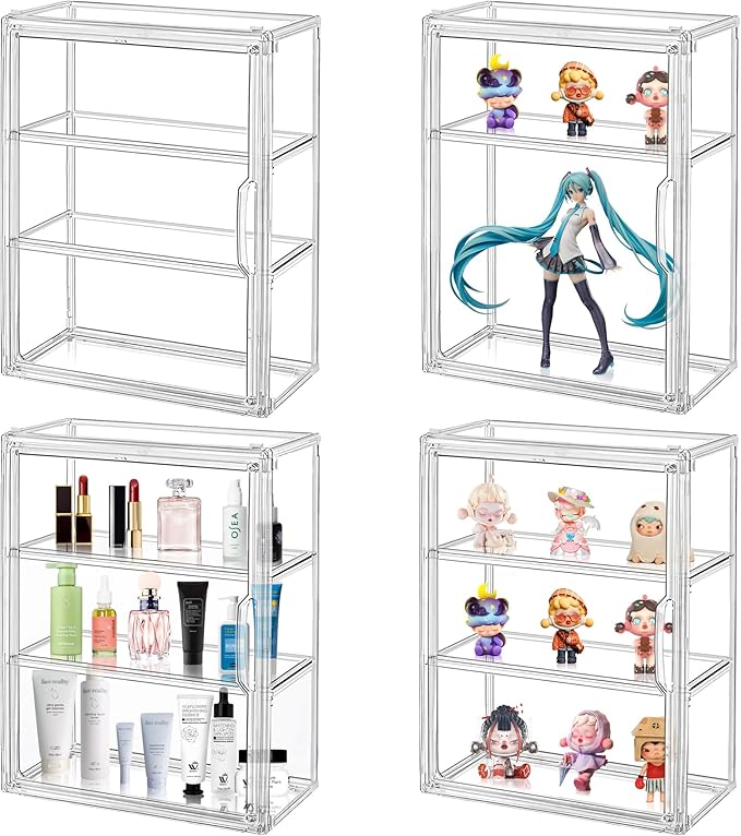 Montex Clear Display Case 4 Pack 3 Tiers, Figure Display Case, Display Case for Figures, Display Case for Collectibles, 3 Tier Display Case