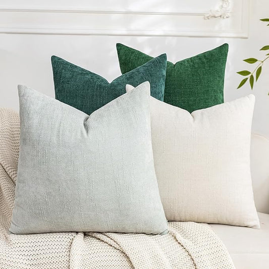 Set of 4 Soft Textured Decorative Throw Pillow Covers 24x24 Inch Cozy Farmhouse Cushion Cover Square Accent Pillow Cases for Bed Couch Sofa Living Room, White Aqua Green