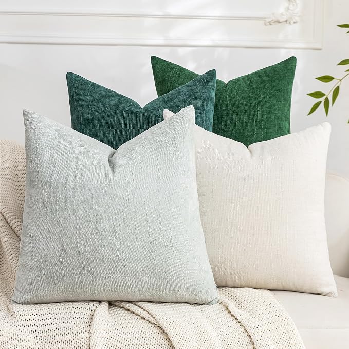 Set of 4 Soft Textured Decorative Throw Pillow Covers 16x16 Inch Cozy Farmhouse Cushion Cover Square Accent Pillow Cases for Bed Couch Sofa Living Room, White Aqua Green