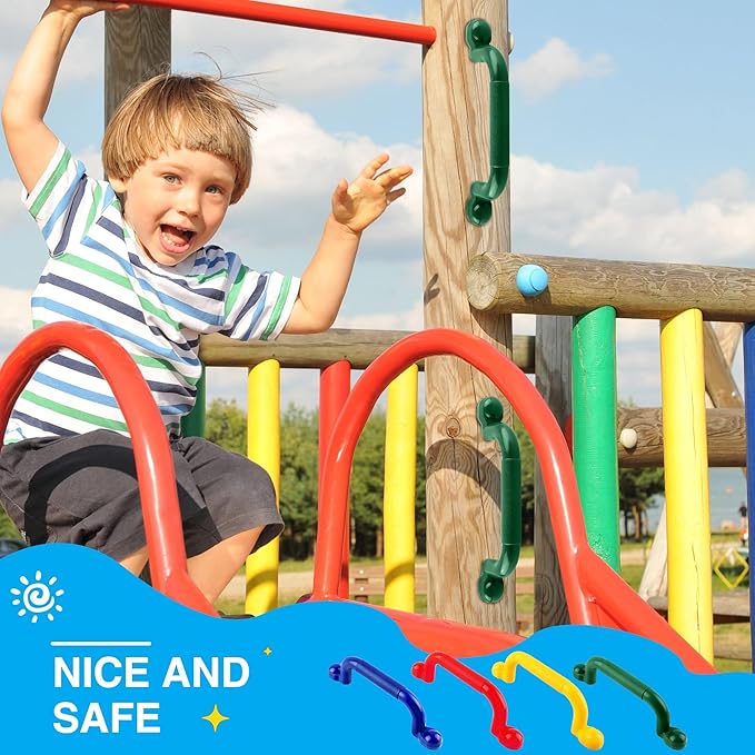 6 Pcs Kids Swingset Handle Plastic Playground Safety Handles Outdoor Playset Grab Handles for Boys Girls Play House Swing Set, 3 Colors (Color Set 1)