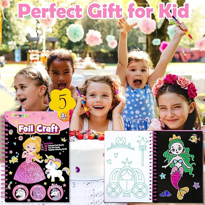 FUNNYB&G Foil Art Crafts for Kids Ages 4-8: Valentines Crafts for Kids 2026,Birthday Gift for Girls,Art and Crafts Supplies,Party Favors,Creative Toys for Girls Boys 4 5 6 7 8 9 Years Old(Princess)