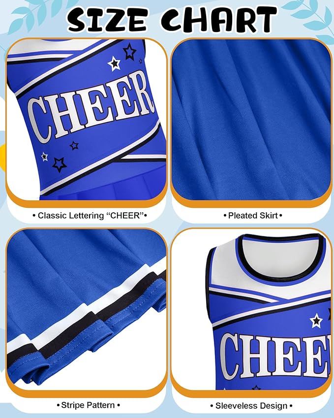 JenPen Cheerleader Costume Set Cheerleading Outfit Cheer Uniform Dress Cosplay for Halloween Party Gifts 3-9 Years