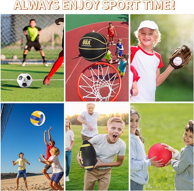 Deekin 12 Pcs Assorted Sport Ball Set Official Size Basketball, Football, Volleyball, Soccer, Baseball, Playground Ball with Bag and Pump Gift for Kid Youth Adult Back to School