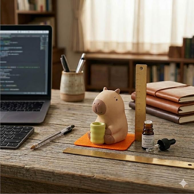 Passive Stone Diffuser, Cute Animal Series Aromatherapy Oil Diffuser for Tabletop Decor (1, Leisurely Capybara)