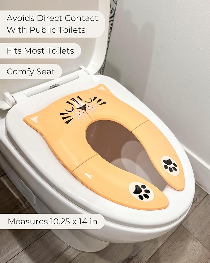 Hippypotamus Travel Potty Seat for Toddler - No-Pinch Folding Potty Training Seat - Non-Slip Silicone Grips - Includes Free Travel Bag (ORANGE Tiger)