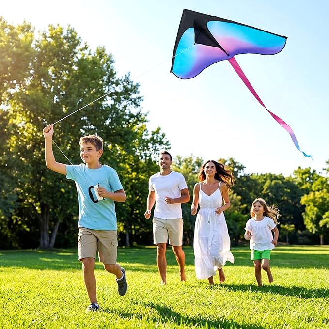JOYIN Large Delta Kite Gradient Blue & Purple, Easy to Fly Huge for Kids and Adults with 328ft String, Large Delta Beach Kite for Outdoor Games and Activities