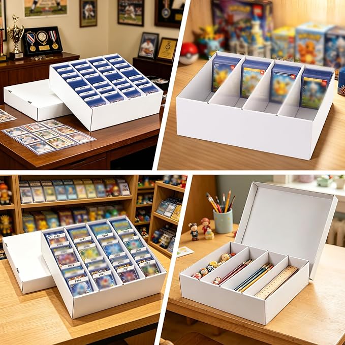 4 Pack Trading Card Storage Box, 4 Row 3200 Count Bulk Cardboard Card Storage boxes for Sports Cards, Baseball card, MTG, TCG,Toploader card boxes