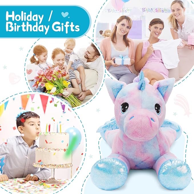 Tezituor 43 Inch Rainbow Purple Unicorn Stuffed Animal with Wings, Giant Stuffed Unicorn Plush Toys for Girls Kids Boys Women,Soft Plushie Gifts for Valentines Day,Christmas, Birthday Party