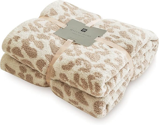 MH MYLUNE HOME Ultra Soft Leopard Throw Blanket Plush, Khaki, 71"x78" | Reversible Cheetah Print Blanket, Comfy Fluffy Fuzzy Plush Blanket Throws for Couch Bed, Cozy Blankets for Women Gift