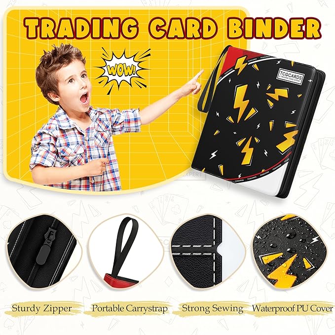 Card Binder for Pokemon Cards, 9 Pocket Trading Card Binder Holds 900 Cards with 50 Removable Sleeves, 3 Ring Zipper Card Holder Album Book Case for TCG, MTG, Sports Cards Collection, Boys Girls