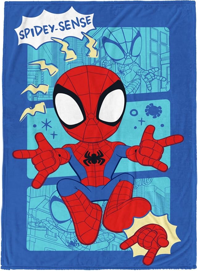 Jay Franco Kids Plush Throw Blanket – Soft & Cozy Fleece Throw for Bedroom & Couch Décor, Official Licensed Product, Blue - Spidey & Friends, 60x90 - Large Blanket