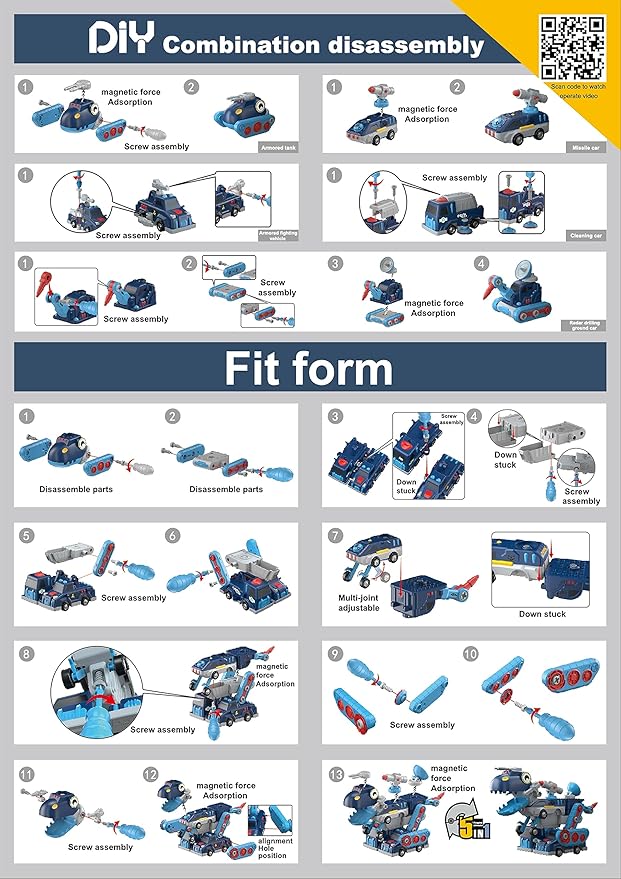 Take Apart Vehicle Magnetic Toy, 5-in-1 Tool Building Trucks Transform to Dinosaur Robot STEM Assemble Car with Storage Box, Kids Child Holiday Birthday Present for 3 4 5 6 7 8 Year Old Boys Girls