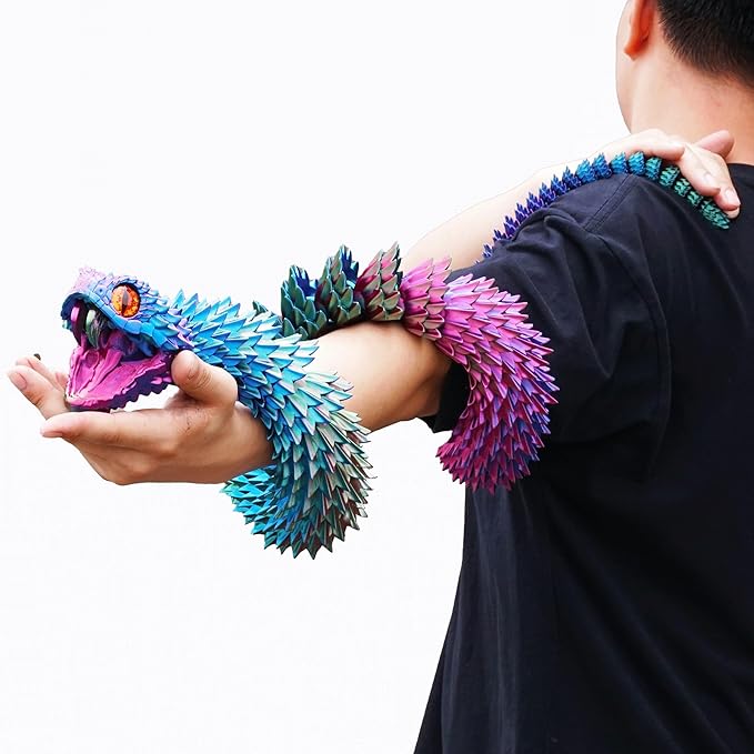 Super Large 3D Printed Snake with a Movable Mouth,47.4inch,Flexible Realistic Articulated Animal Fidget Toys,Mystery Figurines Gifts,Executive Desk Décor and Festival Collectible (colorfulA)