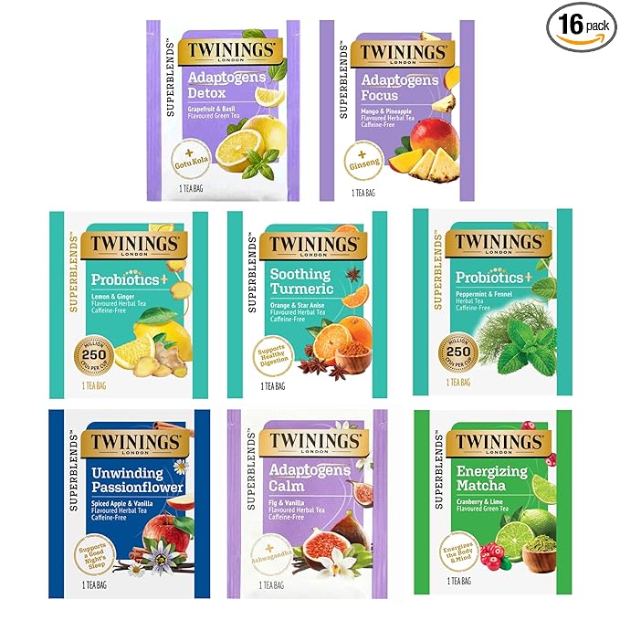 Twinings Wellness and Green Tea Bag Sampler, Assortment Variety Pack (16 Count) 8 Different Flavours for Tea Lovers: Her, Him, Women, Men, Couples, Family, Friends, Coworkers