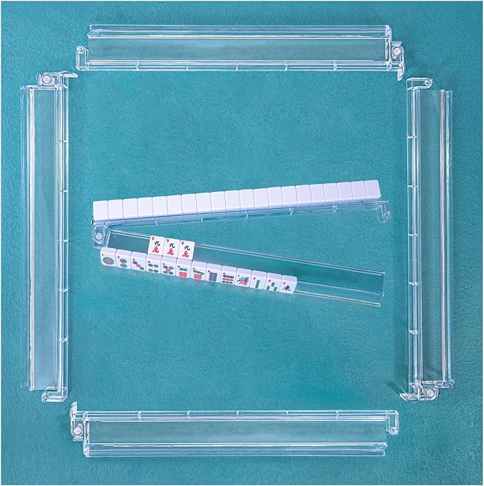 Mahjong Racks with Pushers - Set of 4, Clear Acrylic American Mahjong Tile Racks with Built-in Pushers - Durable & Lightweight - Perfect for Mahjong Game Accessories (Imported)