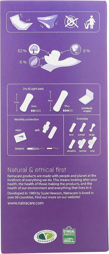 Natracare Dry & Light, Plus, Natural and Absorbent Pads with Organic Cotton Cover for Light Urinary Incontinence (1 Pack, 16 Pads Total)