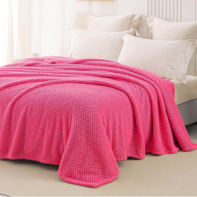 Whale Flotilla Soft Fleece King Size Bed Blanket, Hot Pink | 90x104 Inch, Suitable for Bed, Fluffy Fuzzy Jacquard Blankets for All Season, Lightweight and Cozy