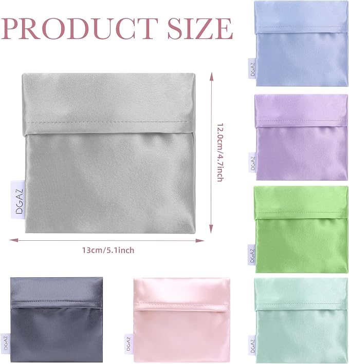 DGAZ Silk Sanitary Napkin Storage Bag, Period Bag for Teen Aged Girls, Portable Period Bag for Panty Liners/Menstrual Cup/Small Tampons，Mini Makeup Bag for Purse(Peral Grey)