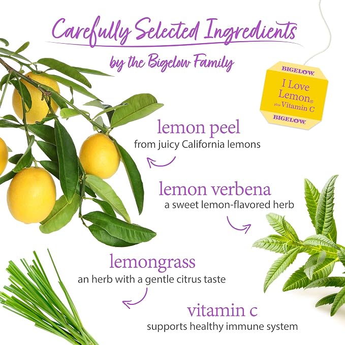 Bigelow Tea I Love Lemon with Vitamin C Herbal Tea, Caffeine Free_Tea, 20 Count (Pack of 12)