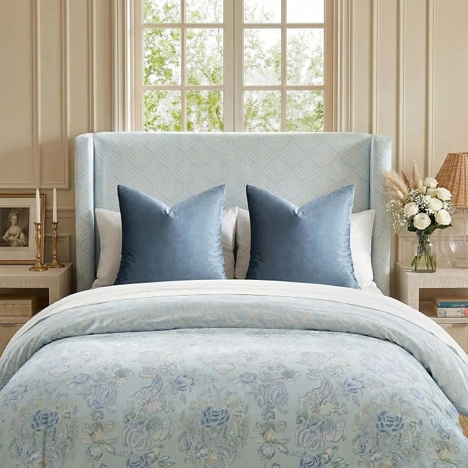 GIGIZAZA Stone Blue Velvet Throw Pillow Covers 22x22 Pack of 2 | Decorative Pillows for Couch Sofa,280gsm Soft Textured Fabric,Modern Square Pillowcases,Luxury Cushion Covers