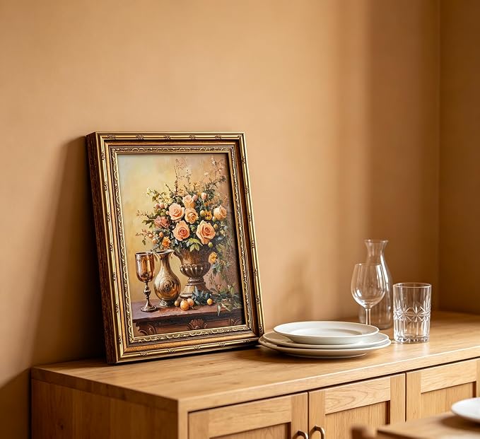 Vintage Gold Framed Floral Canvas Wall Art Retro Farmhouse Rustic Wildflowers Flower Painting Picture Wall Decor French Country Vase Flowers Poster Print Artwork for Living Room Bedroom