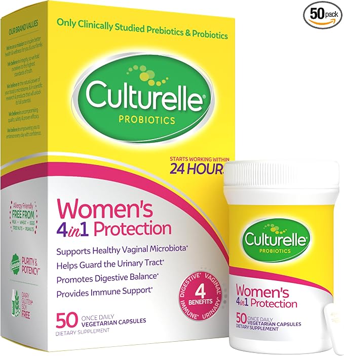 Culturelle Probiotics for Women with Prebiotics - 4-in-1 for Vaginal, Digestive, Urinary & Immune Health - pH Balance, Bloating & Gas Relief - Daily Vegetarian Capsules, Non-GMO - 50 Count