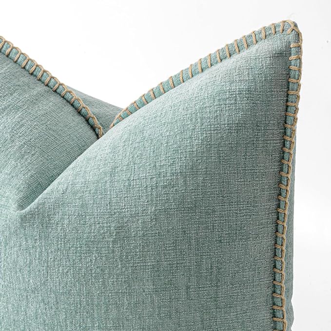 MIULEE Decorative Couch Throw Pillow Covers 20x20 Inch Coastal Light Blue | 2 Pack, Farmhouse Pillow Covers with Stitched Edge, Soft Chenille Cushion Cases, for Sofa Bed Living Room Home Decor