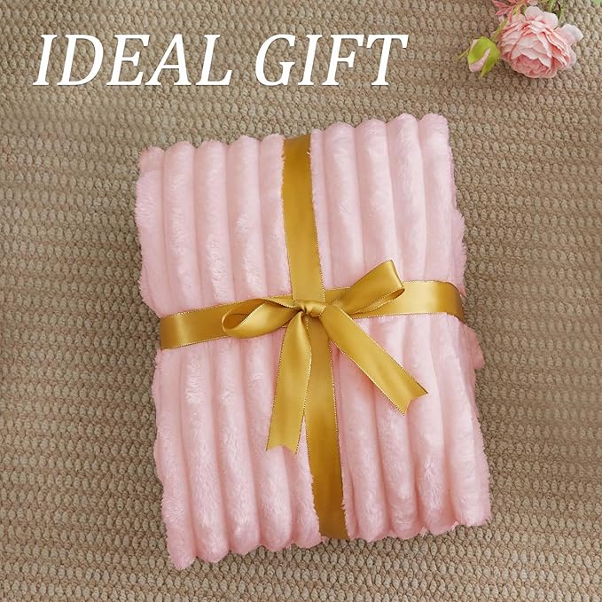 BEDELITE Striped Fleece Throw Blanket, Pink, 50"x60" | 300GSM Microfiber Fleece, Soft Cozy, Lightweight Warm, Machine Washable, Room Decor, Gifts for Women Girls, for Couch Sofa