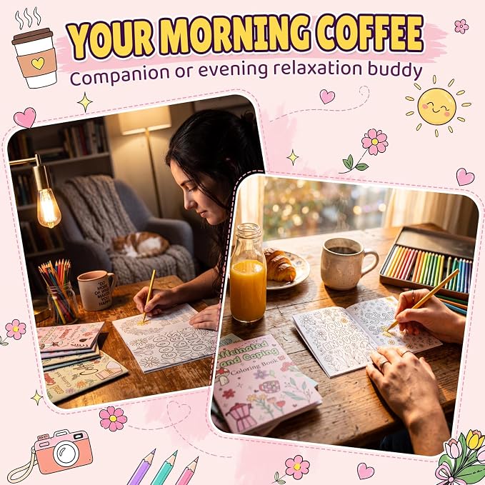 Liliful 24 Pcs Coffee and Coping Coloring Book Bulk Mini Coloring Books for Kids Adults DIY Art Relaxation Drawing Book with Patterns, Party Favors, Goodie Bag Filler and Holiday Gifts