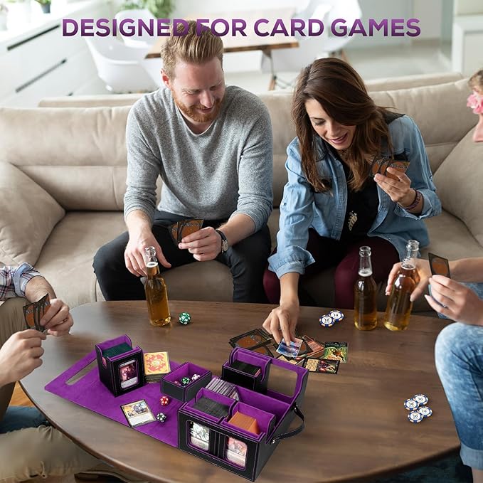 Trading Card Storage Box for MTG, MTG commander deck box，Multi-purpose Deck Case for MTG TCG Sports Card, 4 Toploaders, 4 Stoppers, 4 Colorful Dividers (Black & Purple)
