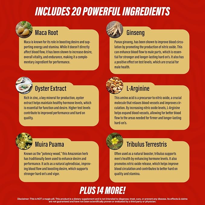 Erect SURGE™ - Supports Male Blood Flow for Performance, lntimacy, Hardness | Helps Boost Desire, Stamina & Size | 20 Ingredients for Men to Restore Confidence | 3rd Party Tested - 60 Pills