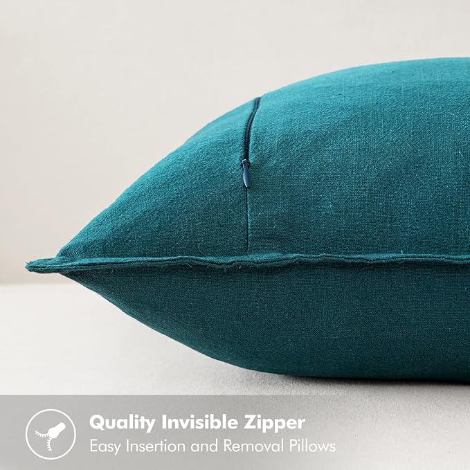 MIULEE Decorative Linen Pillow Covers 20x20 Inch Teal Blue | Boho Farmhouse Neutral Couch Throw Pillows for Bed, Pack of 2 Accent Modern Pillowcases, Sofa Livingroom Home Decor