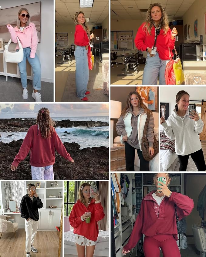 Gacaky Sweatshirt for Women Oversized Casual Long Sleeve Button Henley Neck Pullover Tops Fashion Outfits Clothes