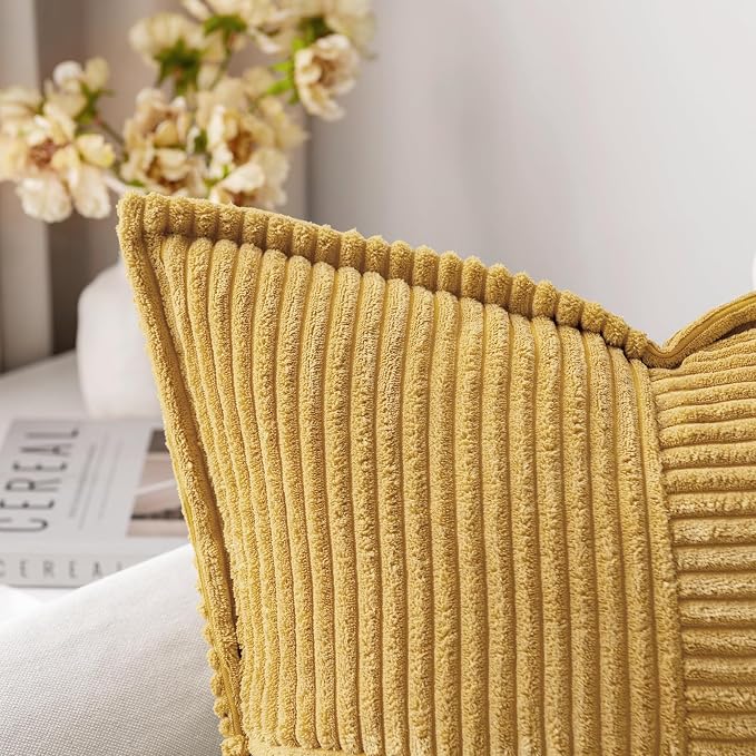 MIULEE Decorative Lumbar Throw Pillow Covers 12x20 Inch Gold 2 Pack | Boho Broadside Striped Patchwork Pillow Covers, Soft Corduroy Cushion Cases, For Couch Sofa Bed Livingroom Home Decor