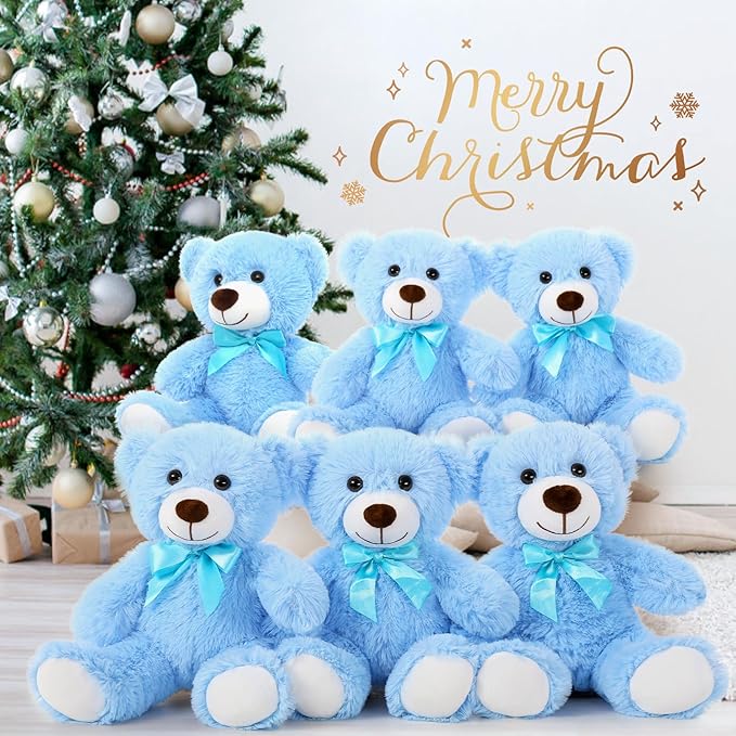 MorisMos Teddy Bear Stuffed Animal Bulk Packs for Baby Shower, Valentine's Day, Blue