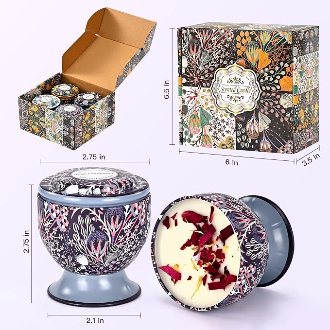 Scented Candles Gift Set of 4，Aromatherapy Candle, Aromatherapy Non Toxic Candle，Natural Soy Wax Portable Travel Tin Candle, Birthday Gifts, Gifts for Ladies/Gentleme