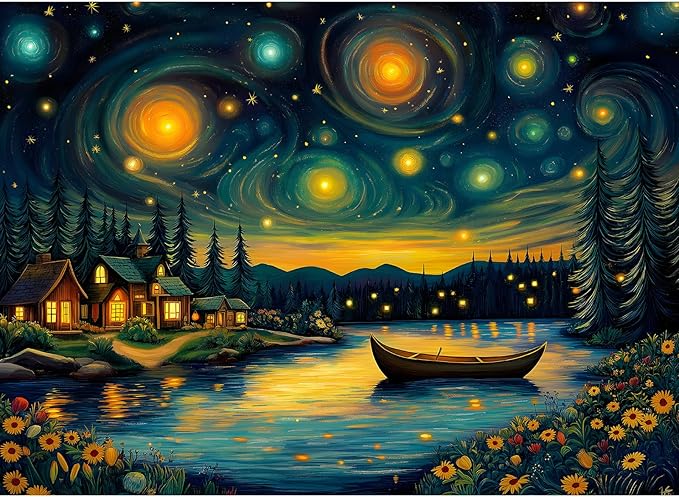 Puzzles for Adults 500 Pieces, Starry Night Jigsaw Puzzles - Starry Enchanted Forest, Impossible Landscape Puzzle for Seniors Families,20.47x14.96 inches, 1:1 Poster, Letter on The Back