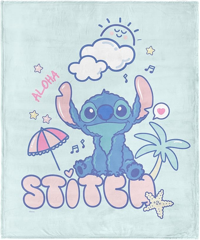 Lilo & Stitch Cloud Cutie Throw Blanket, Disney Silk Touch Fleece, Lightweight Cozy Blanket for Couch, Travel or Bedroom Decor, 40 x 50 Inch