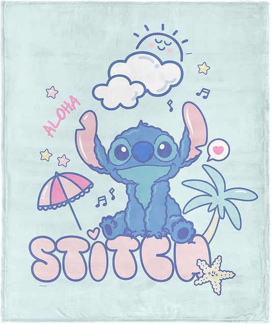 Lilo & Stitch Cloud Cutie Throw Blanket, Disney Silk Touch Fleece, Lightweight Cozy Blanket for Couch, Travel or Bedroom Decor, 40 x 50 Inch