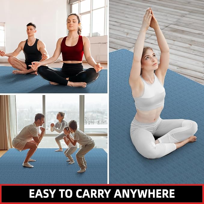 Extra Large Yoga Mat – 72"x48" or 78"x57", 1/4"–1/2" Thick Mat for Women & Men, TPE Non-Slip Pilates Mat for Home Gym, Yoga, Stretching, Meditation