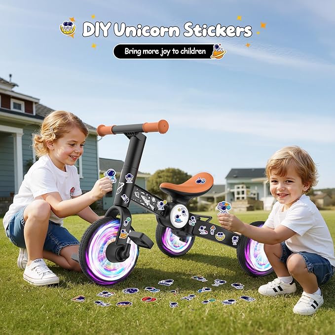 3 in 1 Toddler Balance Bike for 1-4 Year Olds, Colorful Lighting Baby Toddler Tricycle for 1 2 3 4 Year Old with Removable Pedals, Kids Bicycle Toy for Boys Girls Balance Training, Birthday Gift