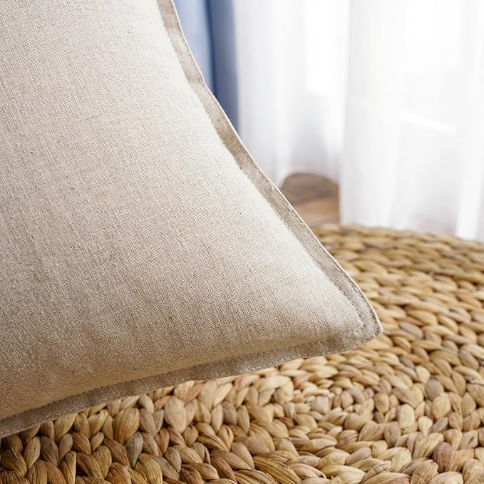 Jeanerlor Cotton Linen Soft Soild Decorative Square Throw Pillow Covers Set Cushion Case for Sofa Bedroom Car24 x 24 Inch 60 x 60cm, Light Linen
